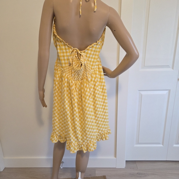 Aerie Yellow Checkered Tie Strap Corset Mini Dress - Picture 3 of 8